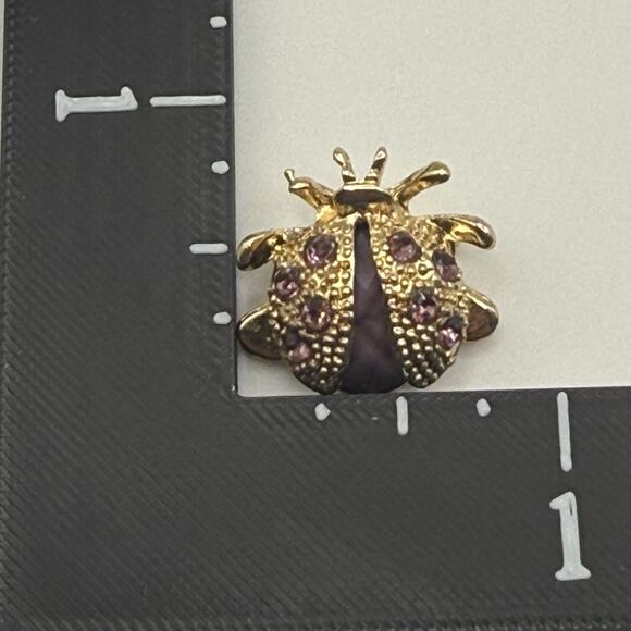 Gold Tone Ladybug Pin Purple Rhinestone - Picture 3 of 4